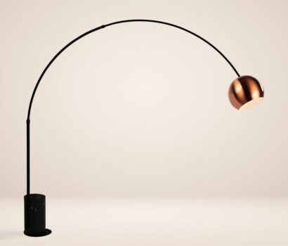 s.luce Ball Design-Bogenlampe Kupfer mit Marmorfuß modern